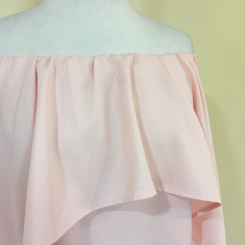 Blush Romantic Ruffled Overlay Split Sleeve Off Shoulder Blouse - Picture 5 of 7